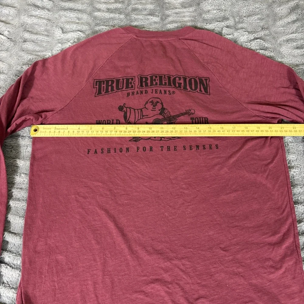 True Religion Mens Burgundy Long Sleeve Henley Graphic T-Shirt L MJR8R77UZ USA